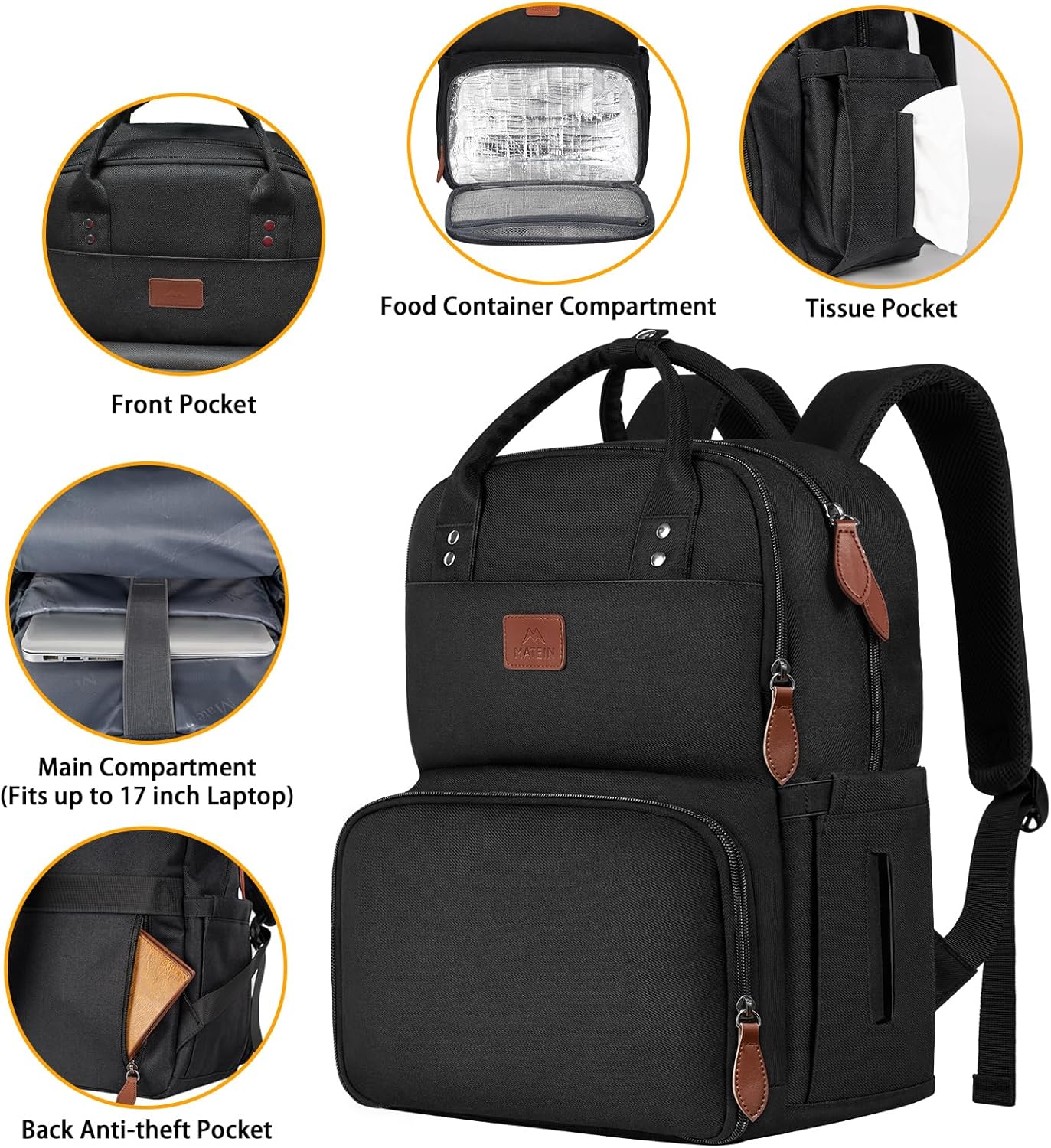 17 Inches Backpack, Backpack MATEIN Lunch Extra Large Lunch Box with Insulated Cooler Compartment, Water Resistant