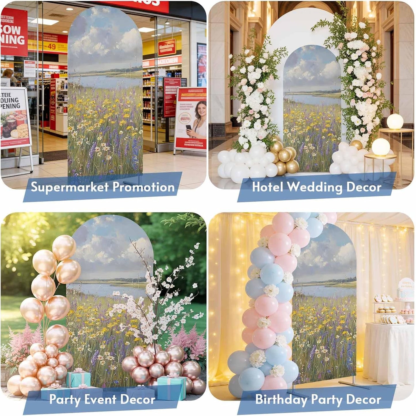 Jnbasdffb 7.2 Spring Floral Wedding Arch Cover, Stretchy Spandex Arch Backdrop Stand Covers FT, Oil Painting Pastoral