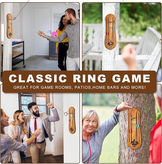Ring Toss Game for Adults, Hook and Ring Game with String and Hooks for Indoor & Outdoor, Ring Hook Game with Bottle Opener, Gifts for Men