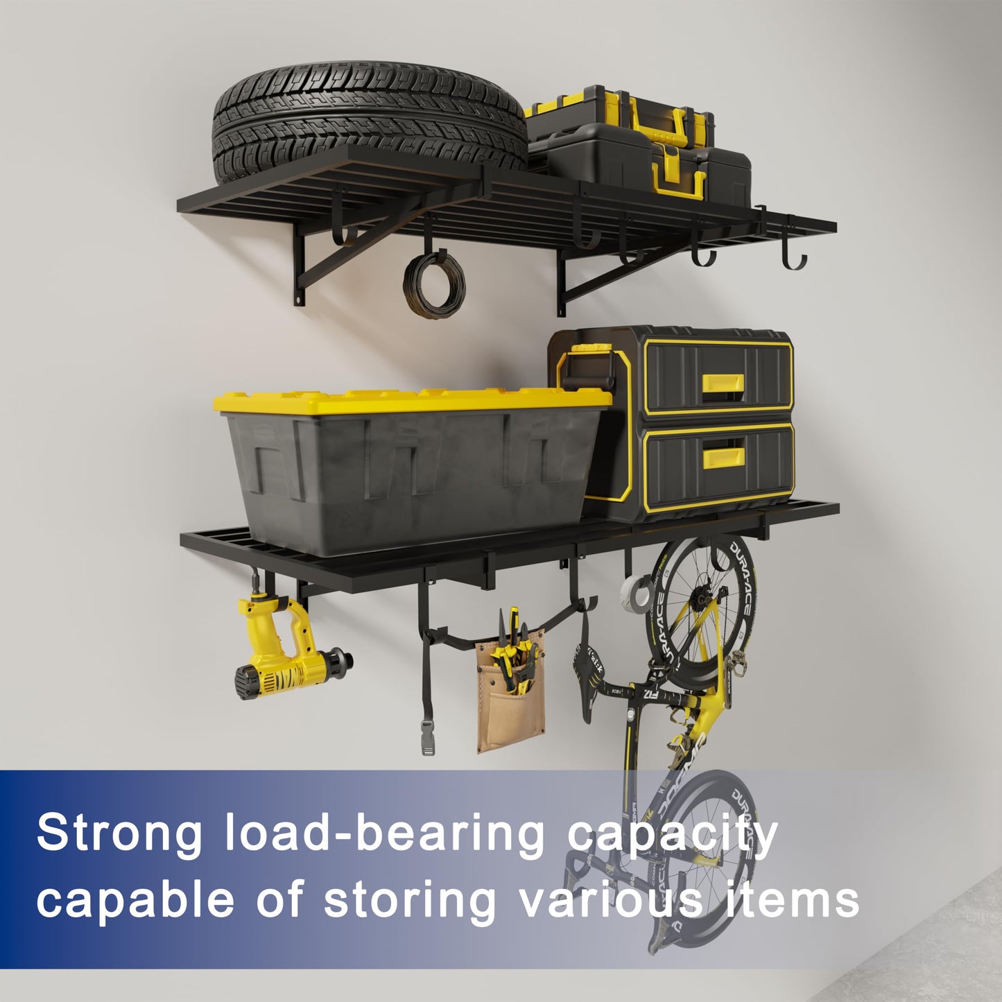 HDDFER 2-Pack 2x4ft Garage Shelving Wall Mounted, 24x43 inch Wall Shelf Heavy Duty Garage Storage Shelves Floating Shelves with Hooks, 500LB Capacity