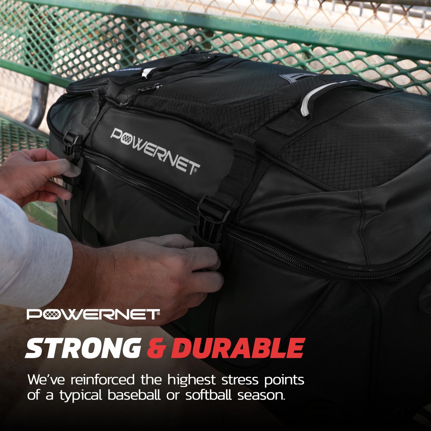 PowerNet Rolling Duffle Bag with Wheels & Handle, Baseball Travel Bag, Baseball Softball Bags for Catchers Gear, Travel Baseball Bags (Small| 110 L)
