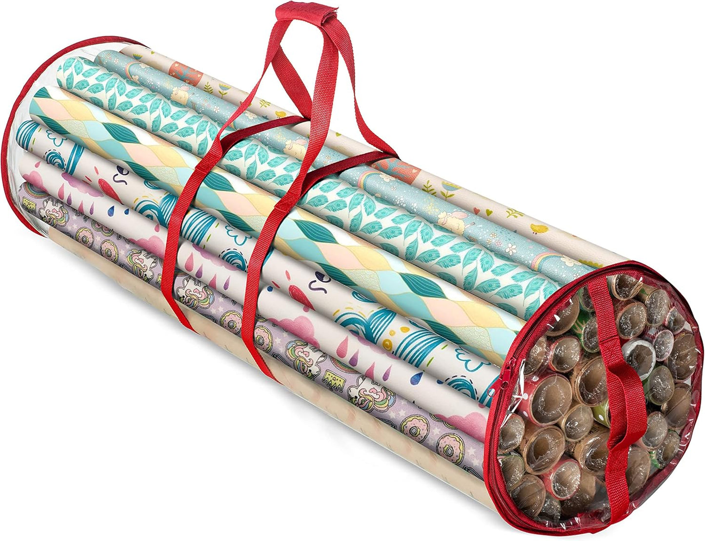 ZOBER Gift Wrap Storage Organizer - 40 Inch Waterproof PVC Holder for 25 Rolls - Red