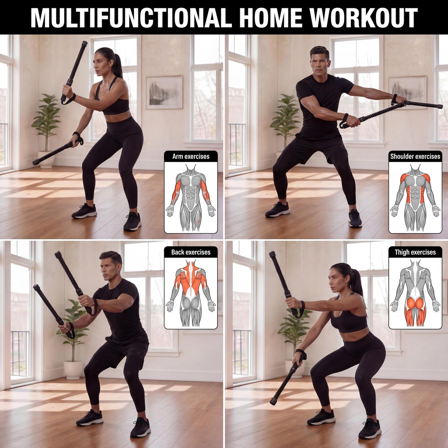 Weighted Ropeless Battle Ropes - Heavy Duty Portable Cordless Workout Equipment for Home Gym with Foam Grips, Exercise Videos | HIIT, Strength, Low-Impact Cardio Training for Men & Women