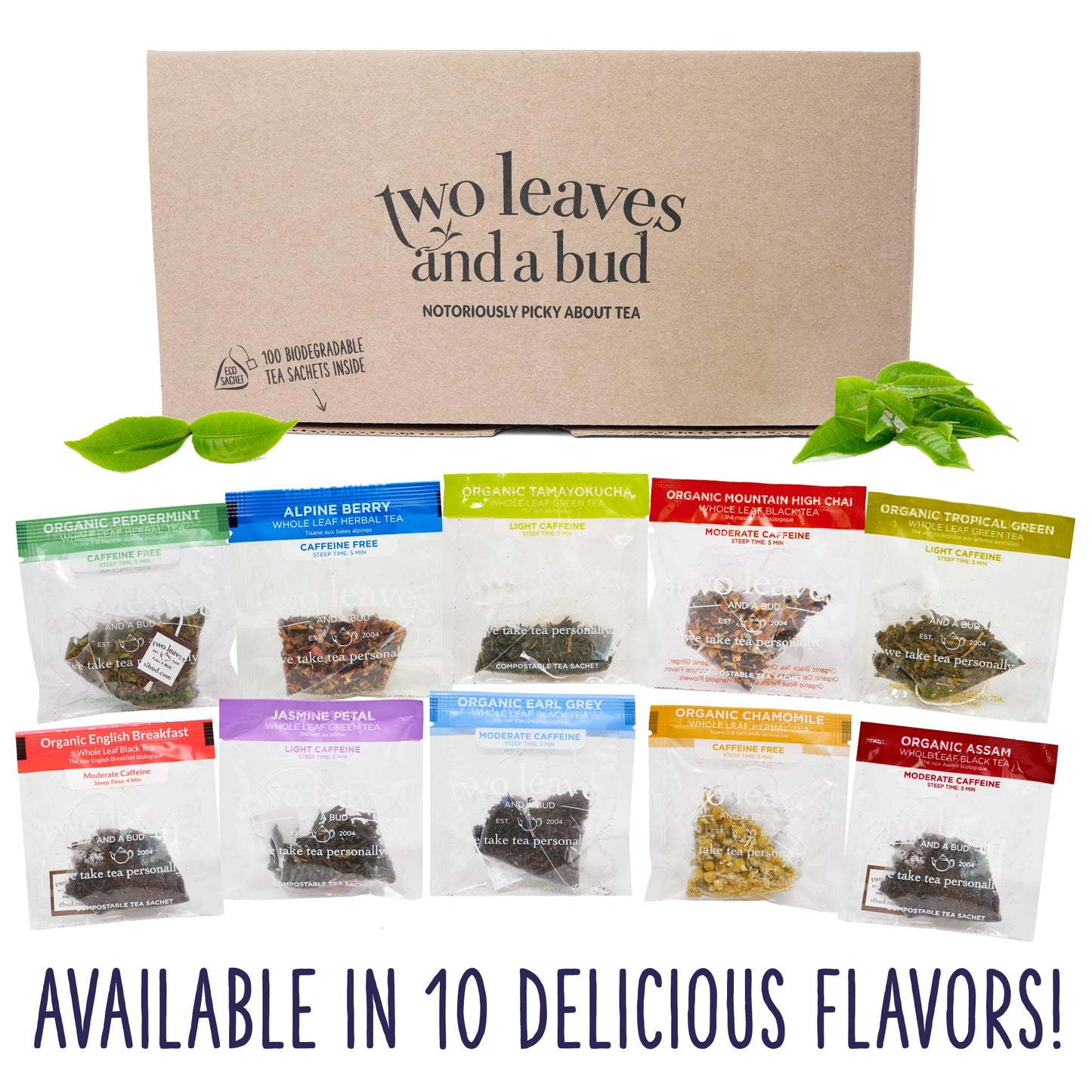 Two Leaves and a Bud Organic English Breakfast Tea Bags, Caffeinated Whole Leaf Black Tea in Compostable Sachets, 100 Count (Pack of 1)