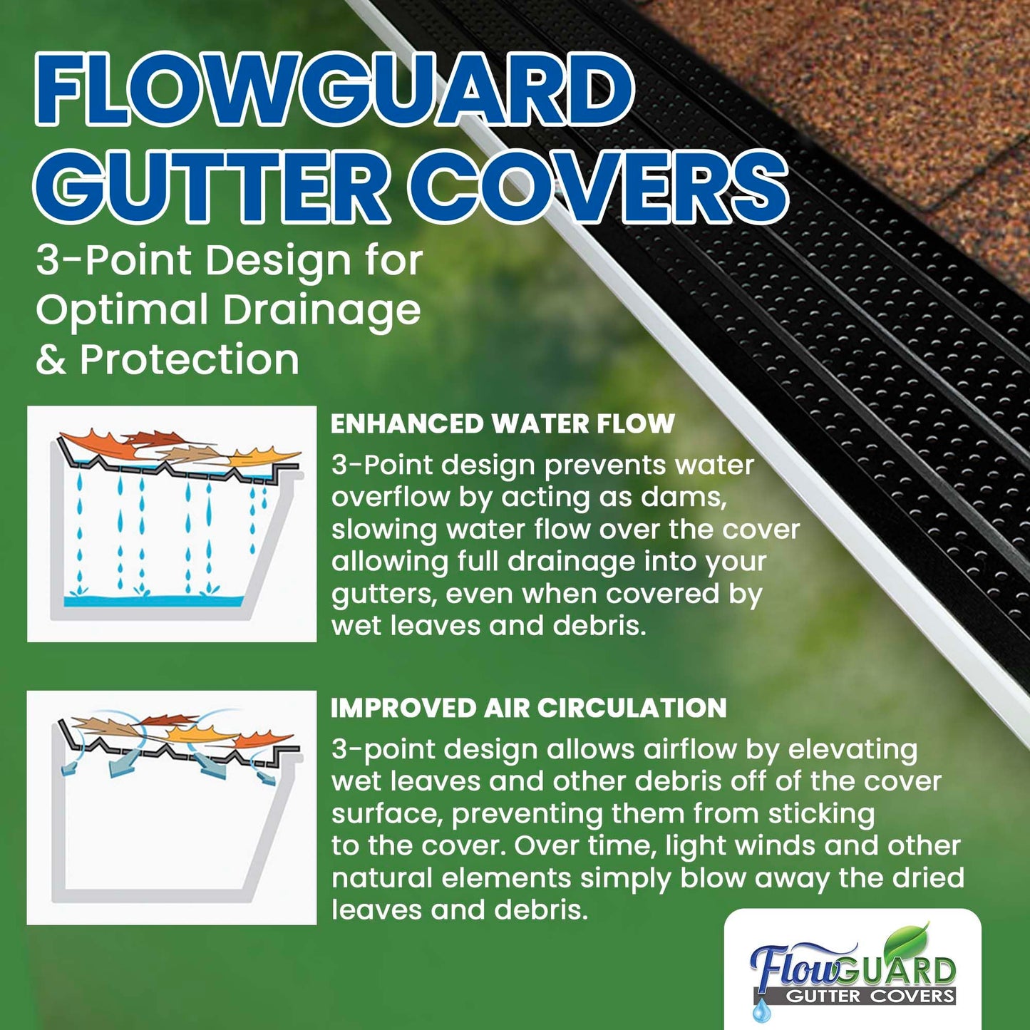 FlowGuard Gutter Guard, USA Made Professional DIY 5 Inch 50-Year Gutter Cover Leaf Protection System - Thermal Thaw Black - Aluminum - 204 Feet - by FlexxPoint