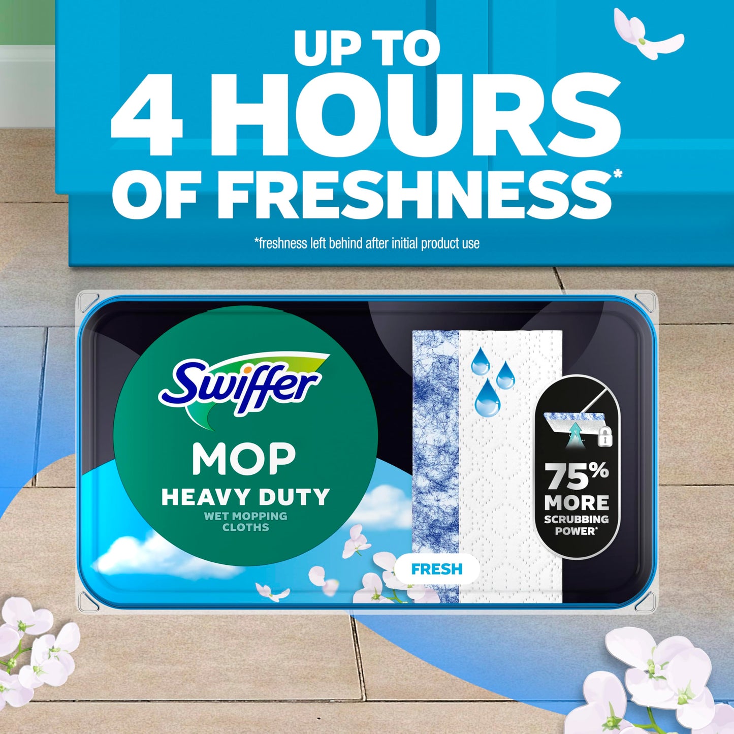 Swiffer Heavy Duty Mop Wet Multi-Surface Cloth Refills for Floor Mopping and Cleaning, Outdoor Window Fresh Scent, 20 count