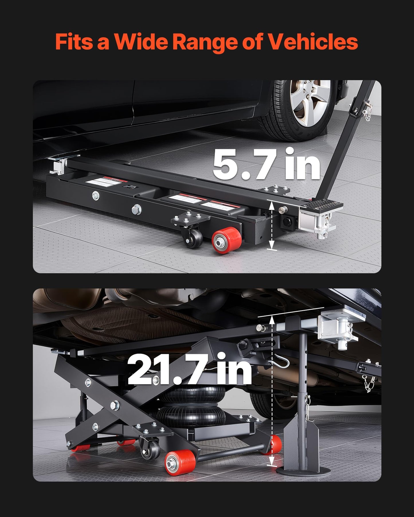 VEVOR Air Portable Car Lift, 6613 lbs/3 Ton Capacity, 21.7 inch Max Height, Adjustable Portable Air Car Lift with Airbag, Support Stands, Wheel Chocks, Rubber Pads, Heavy-Duty for Sedan SUV Pickup