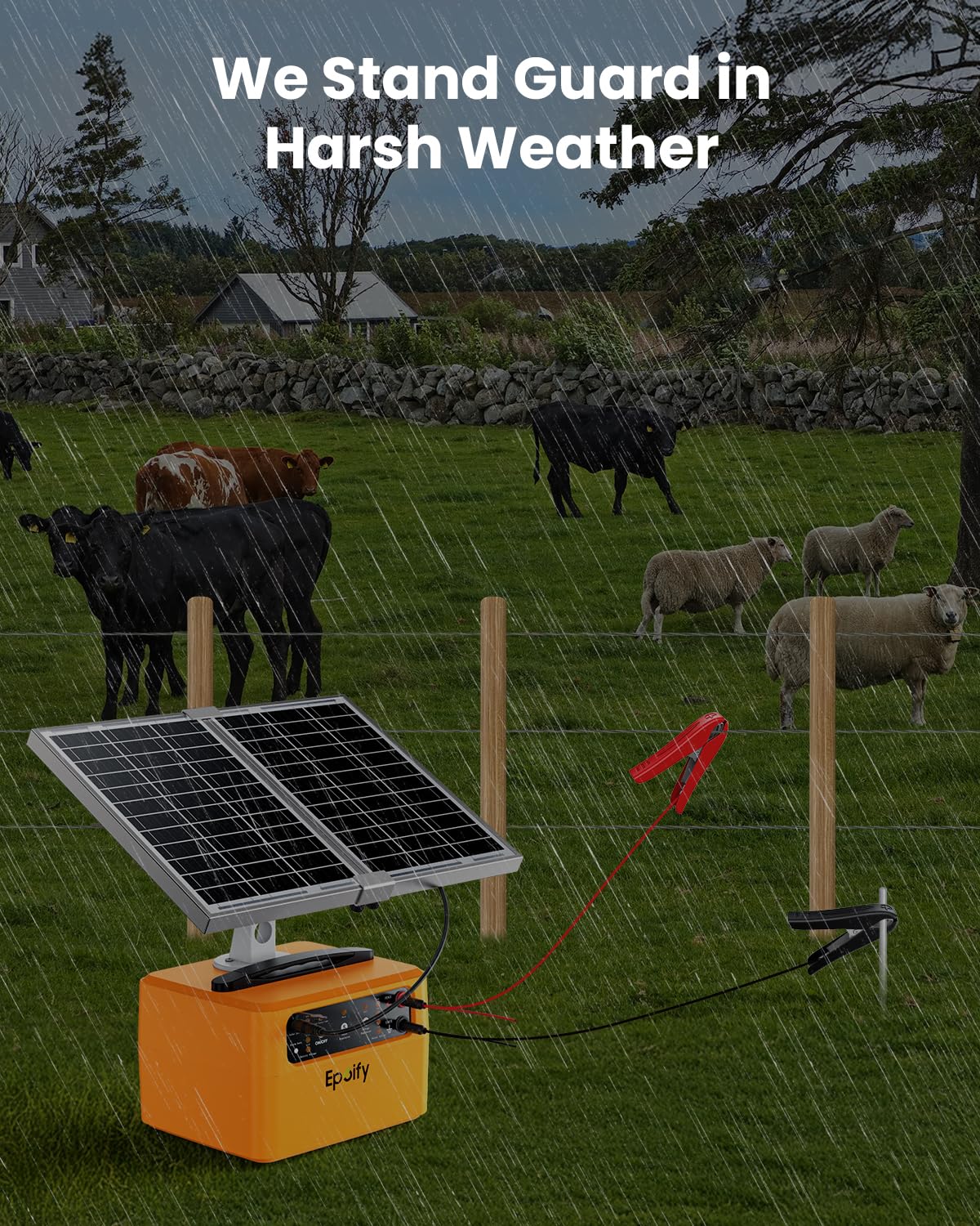 Solar Electric Fence Charger 30 Mile, 0.3-1.5 Joule Adjustable Fence Energizer with 12000mAh Battery&Voltage Display, Solar+AC Powered Electric Fence Charger for Livestock, Deer and Raccoon Control