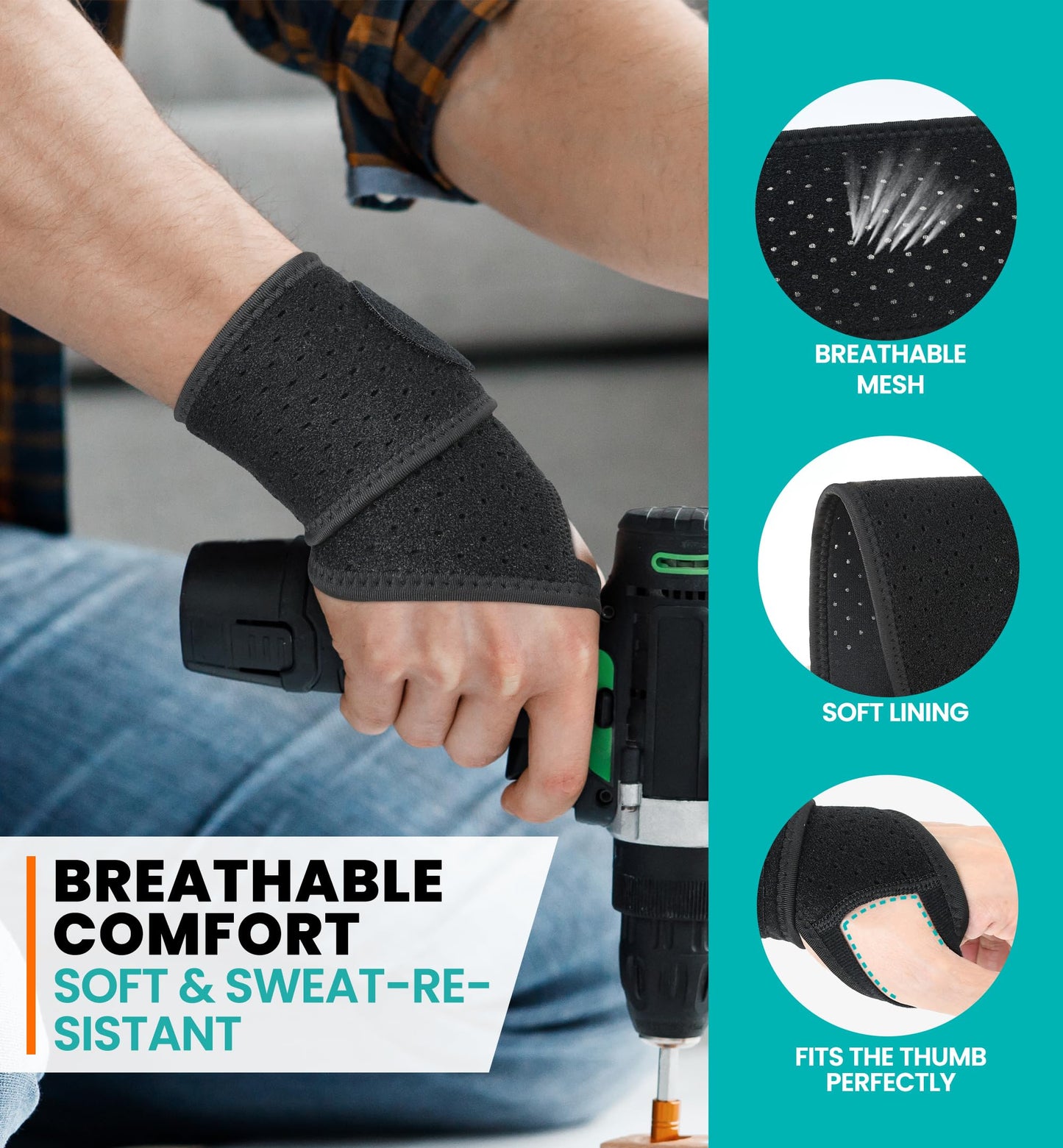 HiRui Wrist Wraps 2-Pack, Adjustable Breathable Wrist Support Brace for Men & Women – Pain Relief for Carpal Tunnel Syndrome, Tendonitis, Arthritis, Sports, Workouts – Fits Left & Right Hand (Black)