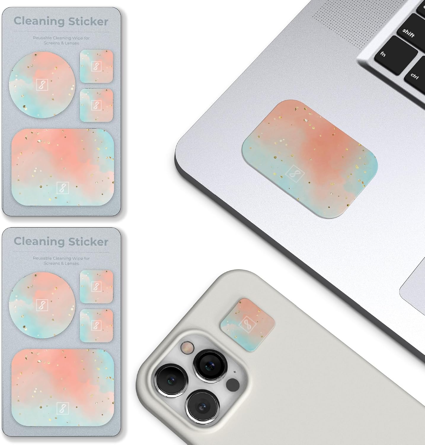 SleekStrip 2PK (8PCS) Portable Cleaning Sticker Pad Reusable Screen Cleaner Wipes Lens Cleaner Wipes for Phone iPad Car