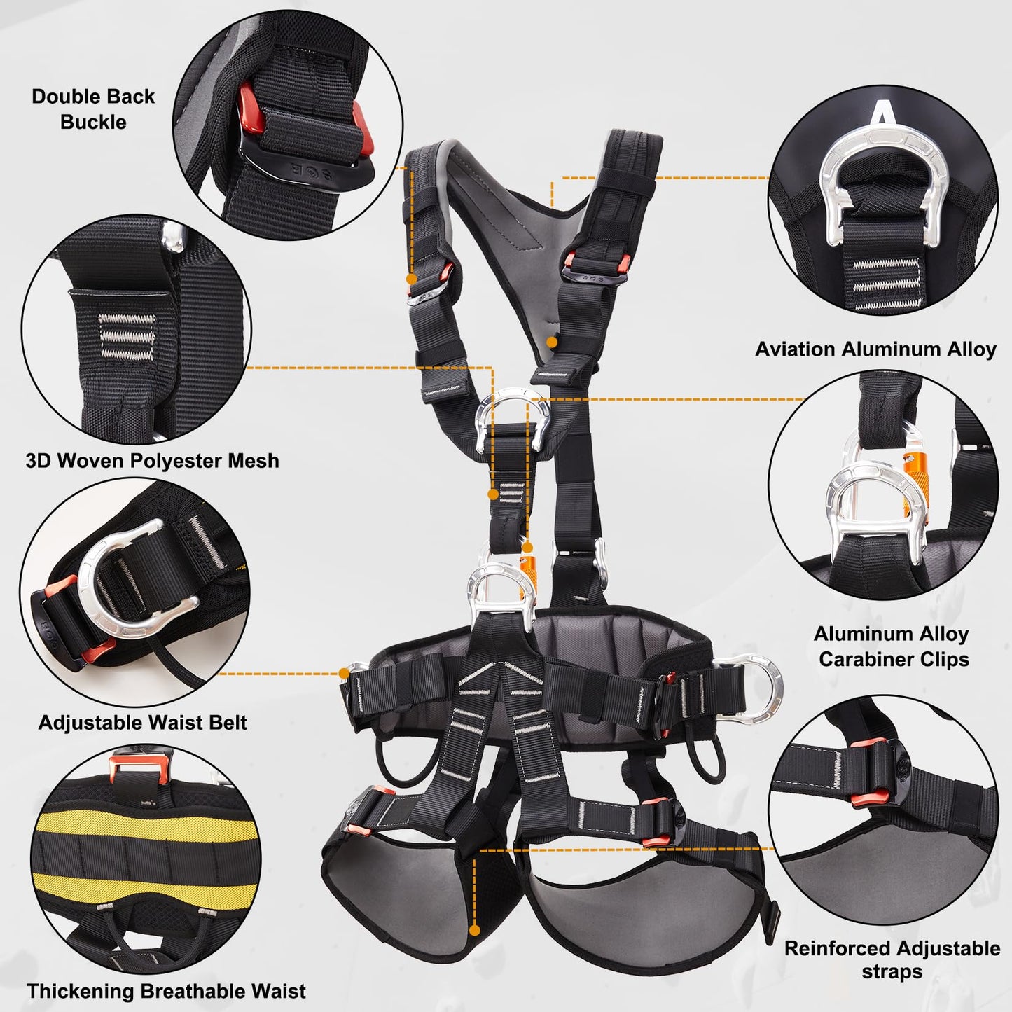 Full Body Climbing Harness, Thicken Widen Climbing Belts Safety Harness for Tree Climbing, Fire Rescue, Rappelling and Other Outdoor Adventure Activities