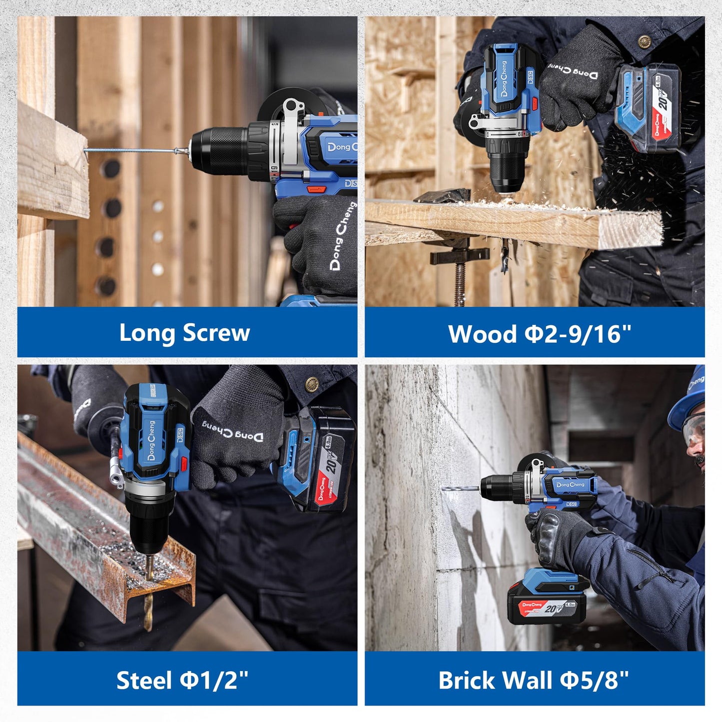 Dong Cheng 20V Brushless Hammer Drill, 1416in-lbs, 2 x 4.0Ah Battery, 1/2" Keyless Metal Chuck, 19+1+1 Clutch, Cordless Heavy-Duty Drill for Drilling Brick Wall, Metal, Wood