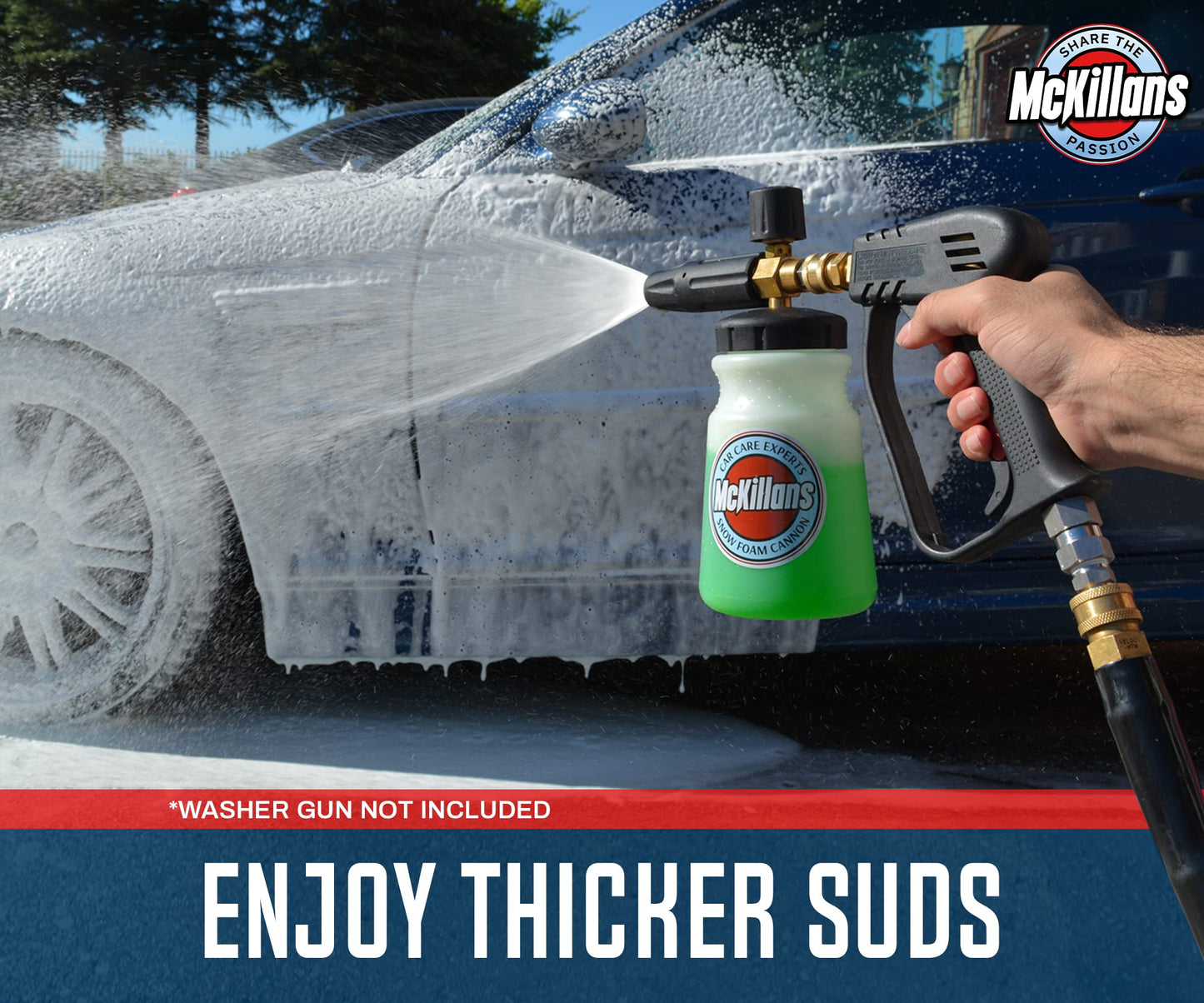 McKillans® Swivel Gun PRO + Foam Cannon Wide Mouth + Car Pressure Washer Extension Wand + Stainless Steel Quick Connect Kit M22-14mm to 3/8" Male Female Quick Disconnect Kit for Power Wash Bundle
