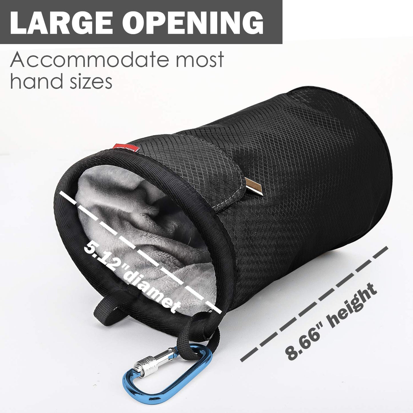 Rhino Valley Climbing Chalk Bag, No Leak Drawstring Chalk Bag with Adjustable Belt, Carabiner Clip and Zippered Pockets Chalk Bag for Rock Climbing, Cross Fit, Weight Lifting & More, Black
