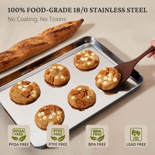 BRONYPRO Stainless Steel Baking Sheet Pan Set - Non-Toxic, Warp-Resistant Cookie Sheets (9/12/16 In) | Gray