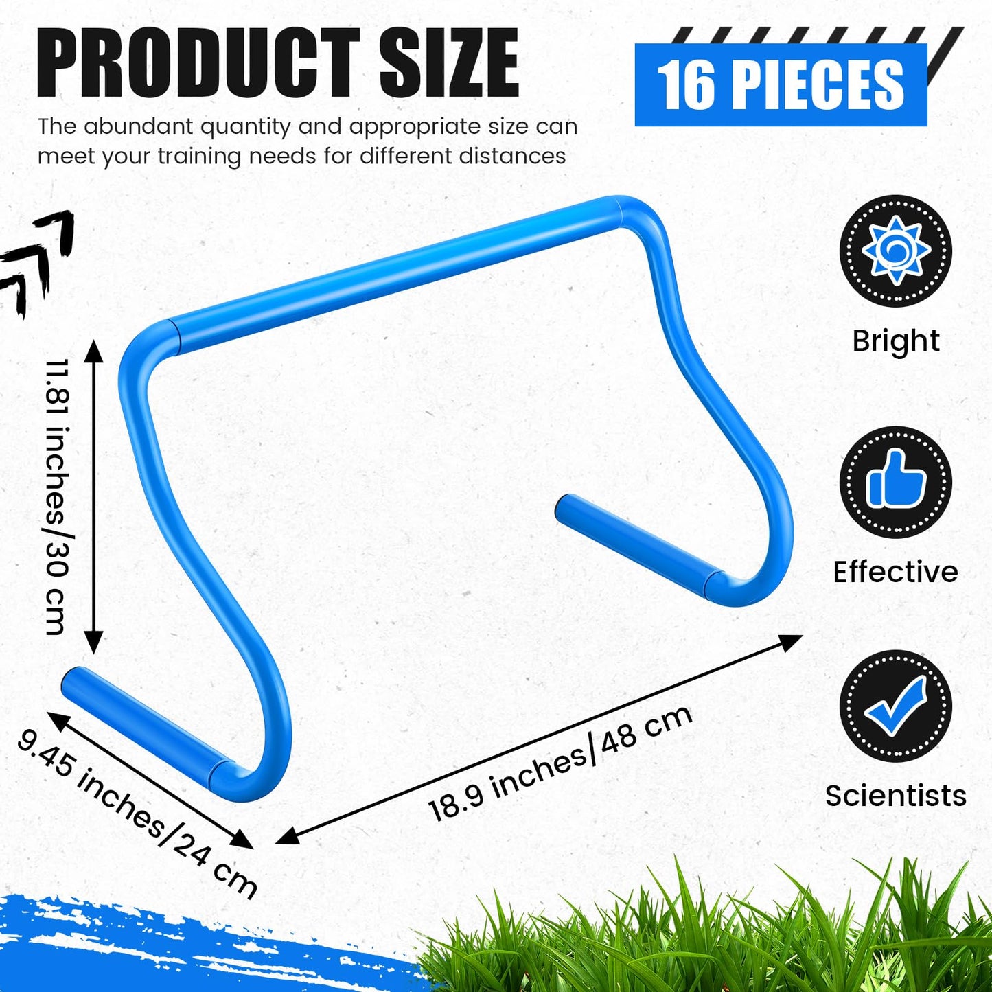 Seenelling 16 Pcs 12" Speed Agility Training Hurdles Large Size Detachable Agility Hurdles Hurdles Training Equipment Set for Athletes Soccer Basketball(Blue)