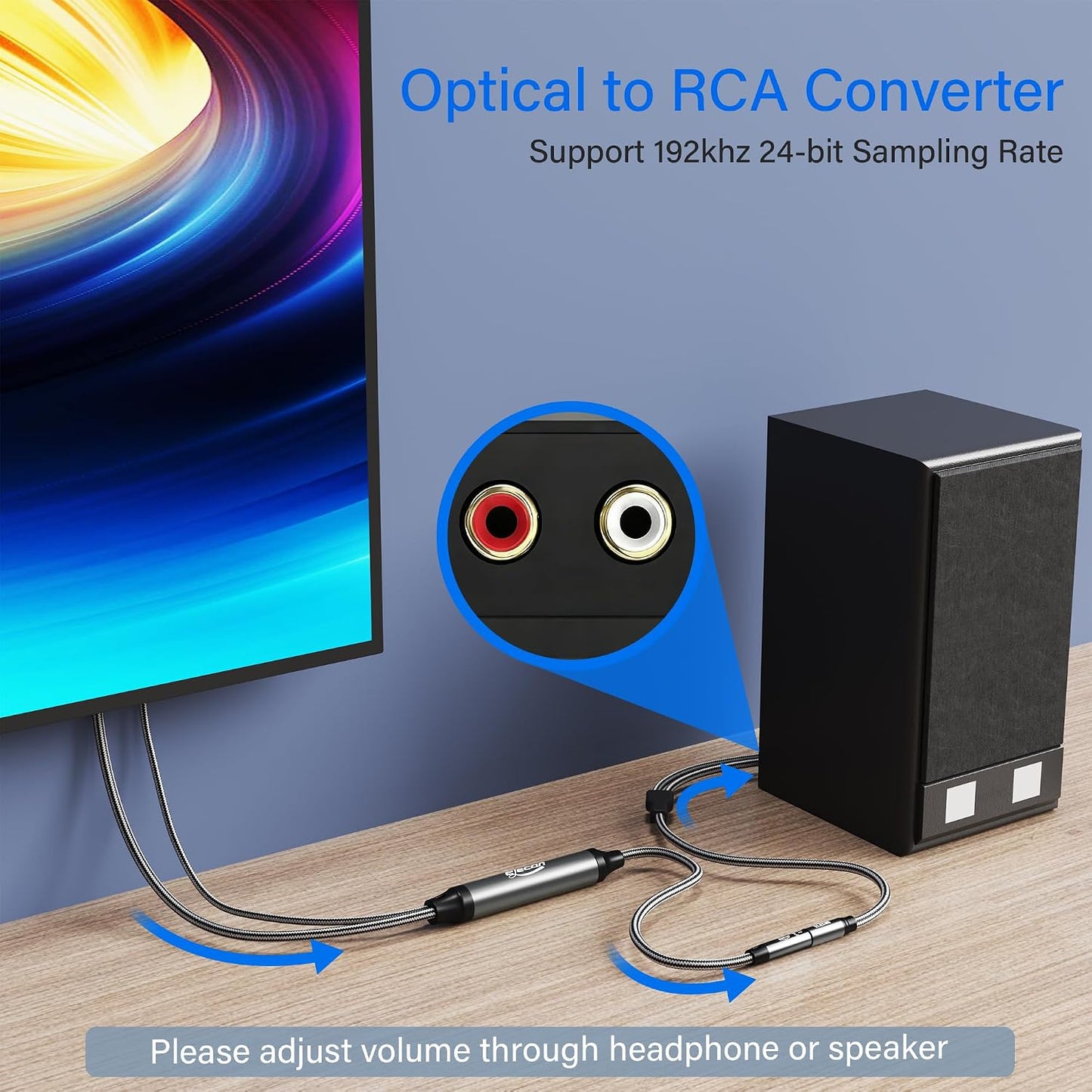 3.5mm 5 192kHz TV/PS4/DVD 2 Elecan Unidirectional Optical Male to AUX Female Audio Converter Cable Ft, DAC