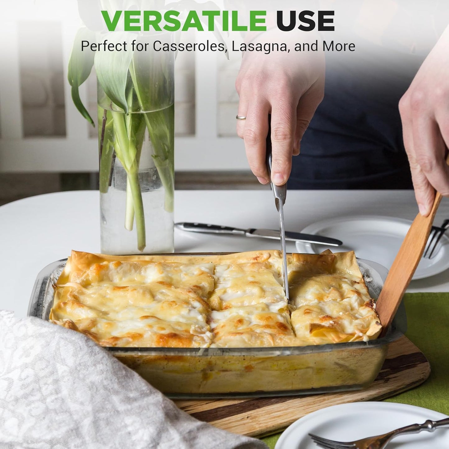 NutriChef 8-Piece Deep Glass Baking Dish Set - Oven Safe Casserole Dishes with Lids | Perfect for Lasagna, Meatloaf & Leftovers - Gray