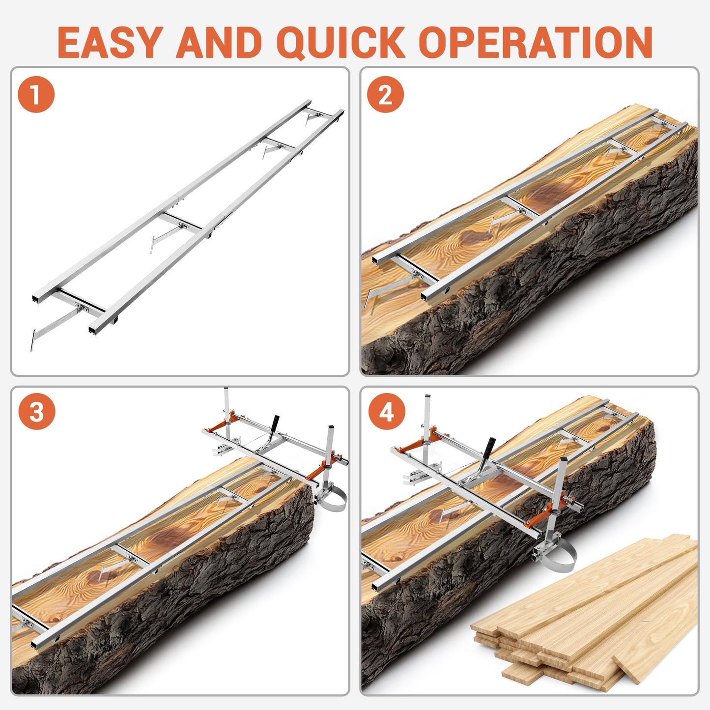 Hipicute Portable Chainsaw Mill 12FT Rail Mill Guide System, Work with Chainsaw Mill, Aluminum Adjustable Saw Milling Rails System with 4 Tree Felling Wedges