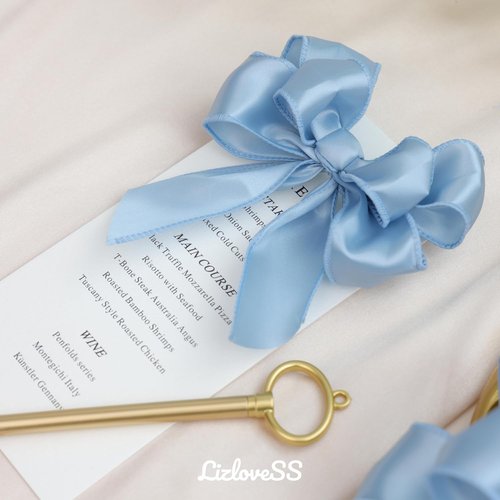 French Blue Satin Wired Ribbon - 1.5 Inch, 25 Yards for Gift Wrapping, Baby Showers & Weddings