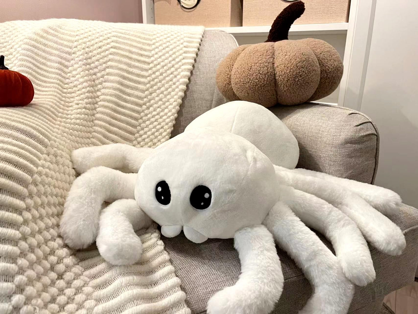 Arciveberg Halloween Spider Throw Pillow 20 x 23 Inches, Soft Faux Fur Tarantula Shaped Body Pillow for Living Room Bedroom Indoor Halloween Decor, Cute Large Gift for Spider Lovers