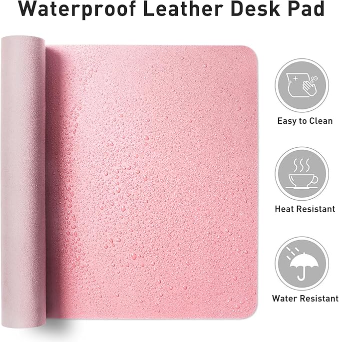 Aothia Faux Leather Desk Mat - Non-Slip PU Leather Desk Blotter, Waterproof Writing Surface, Large Desk Pad for Office & Home (Fairy Pink, 55" x 17")