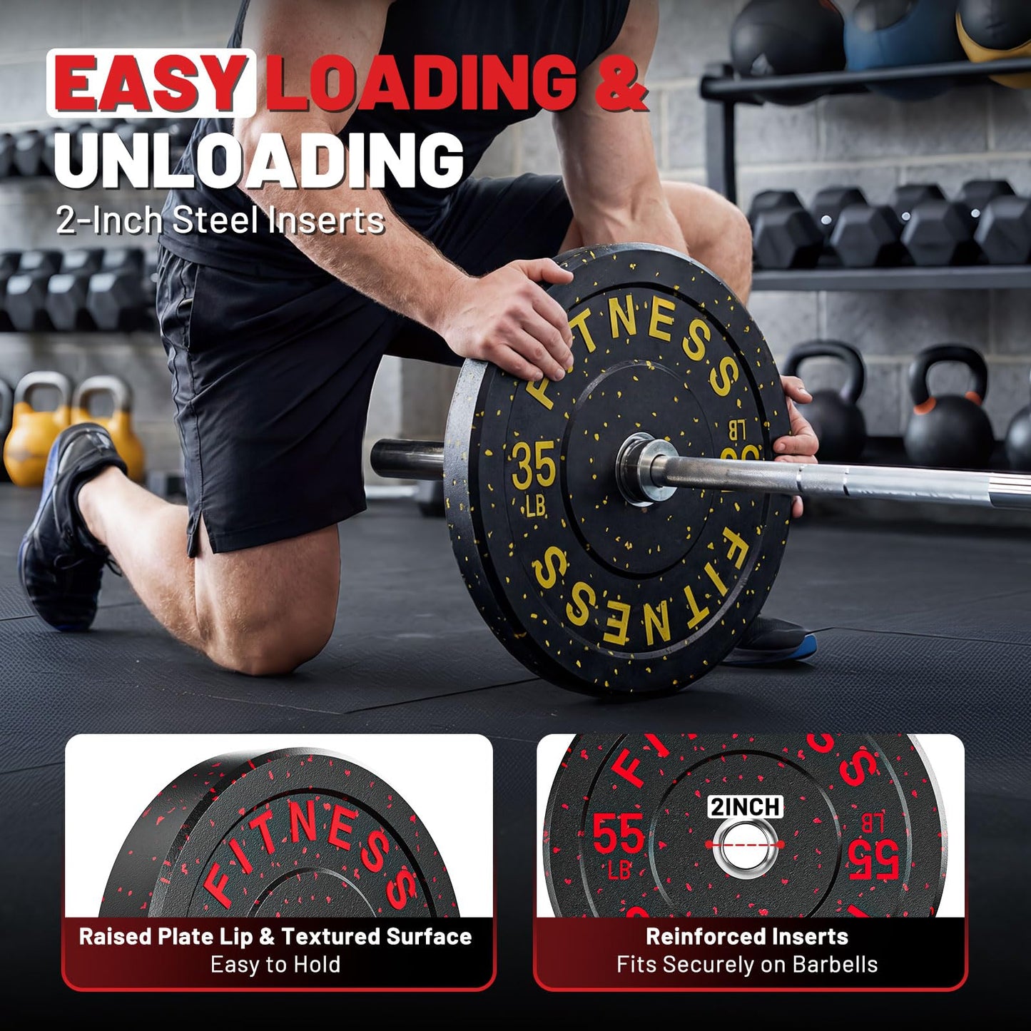 papababe Bumper Plates, High-Bounce Olympic Weight Plates with Colored Fleck-Rubber Weights Plates for Weight Lifting and Strength Training (160 lb set)