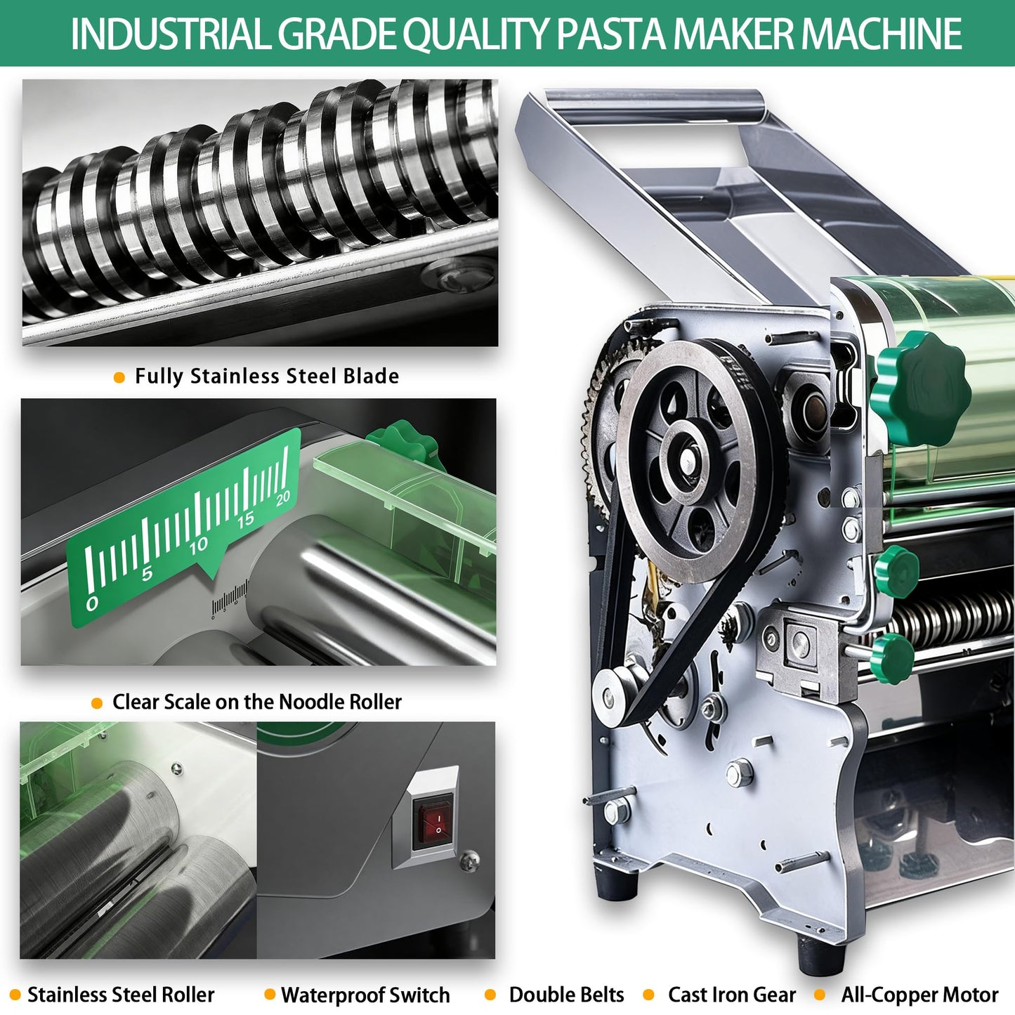 YIMOHOME Commercial Electric Pasta Maker Machine for Business Restaurant,Auto Household Noodle Maker,All Stainless Steel Dough roller,750W Strong Power Pasta Cutter,Heavy-Duty Dumpling Dough Sheeter