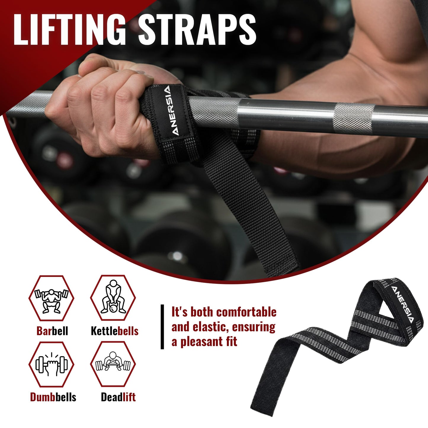 ANERSIA 10 in 1 Barbell Pad Set Grey for Squats & Hip Thrust – Barbell Pad with Resistance Bands, Lifting Straps, Ankle Straps & Barbell Clamps – Weightlifting Accessories Kit for Home Gym