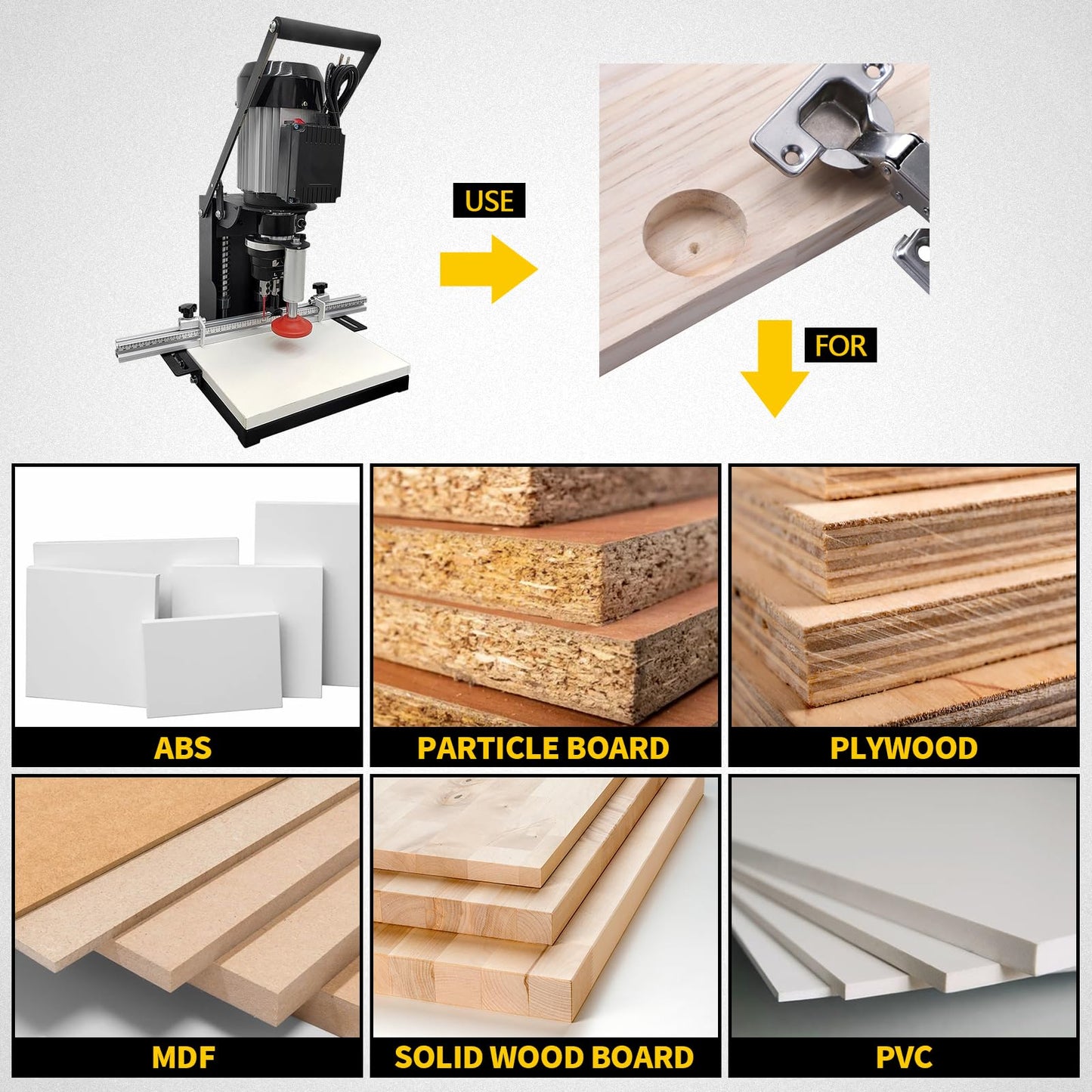 DVALLEY 1100W Hinge Drilling and Boring Machine,0-40mm 2880RPM Depth Pneumatic Portable Woodworking Hand-Held Hinge Drilling Machine,45-9.5 Desktop Drill Press for Drilling Tasks(110 Volt）