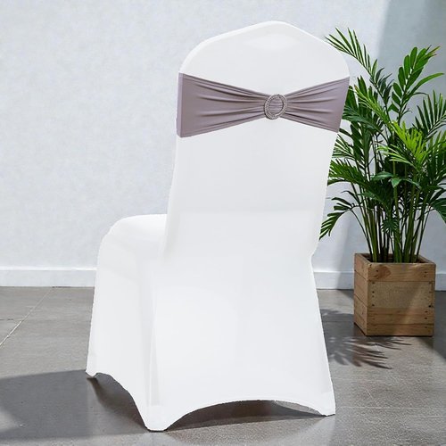 MDS Premium Spandex Chair Sashes - Universal Stretch Covers with Buckle Slider | Pack of 75 - Silver Gray