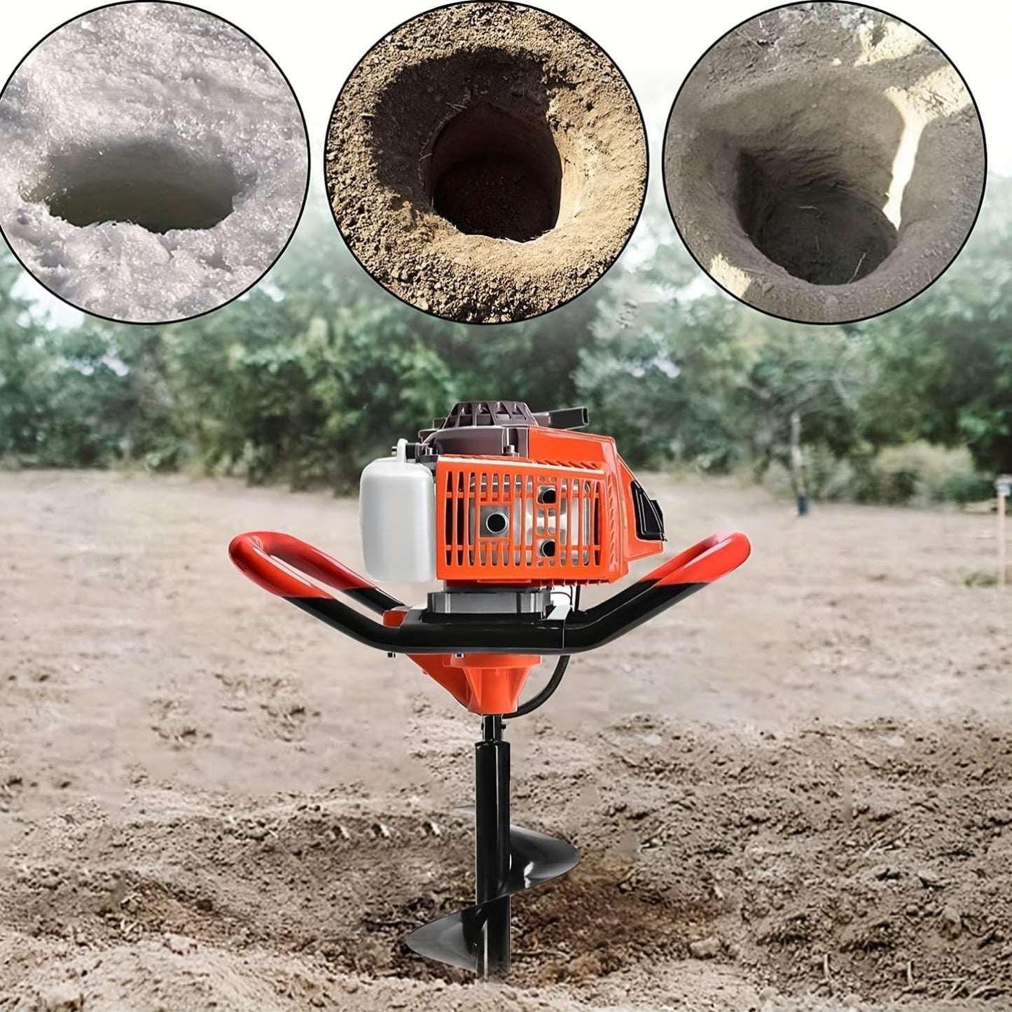 85cc Gas Powered Post Hole Digger, Gas Earth Auger/Ice Auger, with 4"/8"/12" Bits + Two 30-inch Extension Poles, 2-Stroke Gasoline Post Digger for Fence Garden Farm Plant