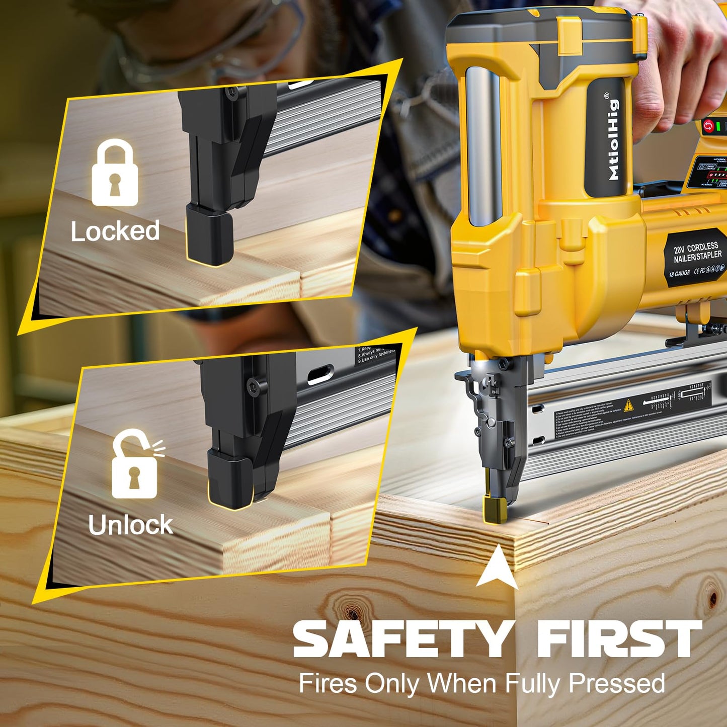 Cordless 2" Brad Nailer Compatible with Dewalt 20V Battery (No Battery), 2-in-1 Electric Nail Gun/Staple Gun, 18 Gauge Nail Gun Battery Powered with 1000 Nails for Wood Carpentry, 7.2LB