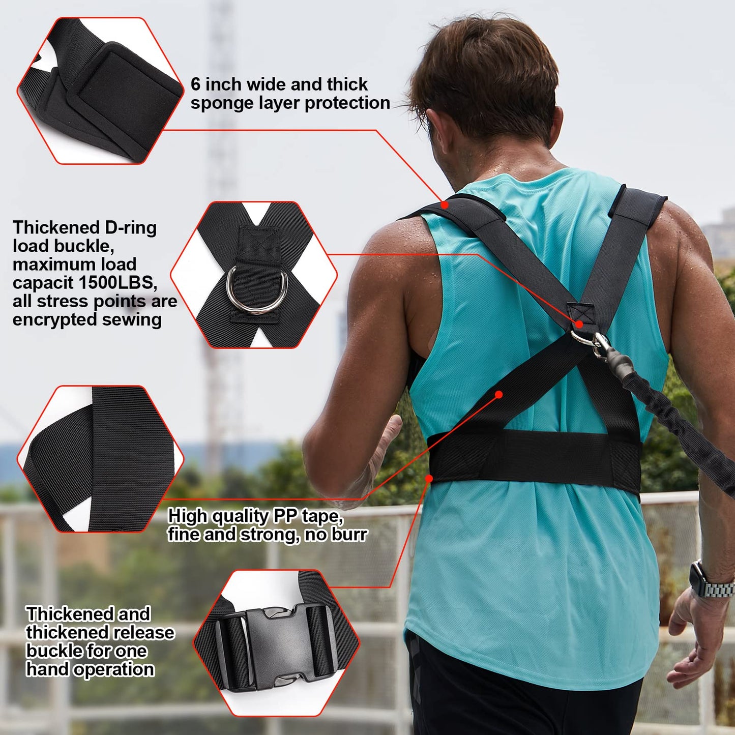 Sunsign Resistance Running Training Bungee Band, Bungee Resistance Cord Set, Long Resistance Band, Lateral Movement Sprint Overspeed Training Fitness for Fast, 6.6ft-Black