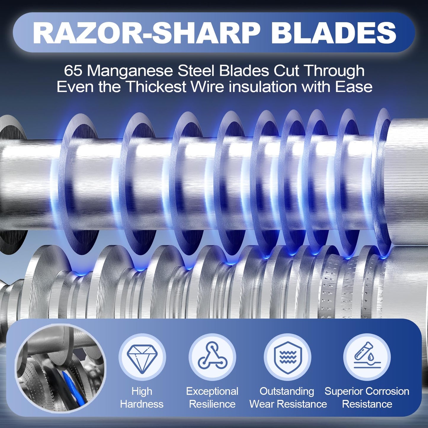 Wire Stripper Machine, Electrical Wire Stripping Machine, Wire Strippers Electrical for 0.06"-1.5" Copper Wire, 11 Channels 10 Blades,370W High-Speed Electric Wire Stripper (80 ft/min)-Grey