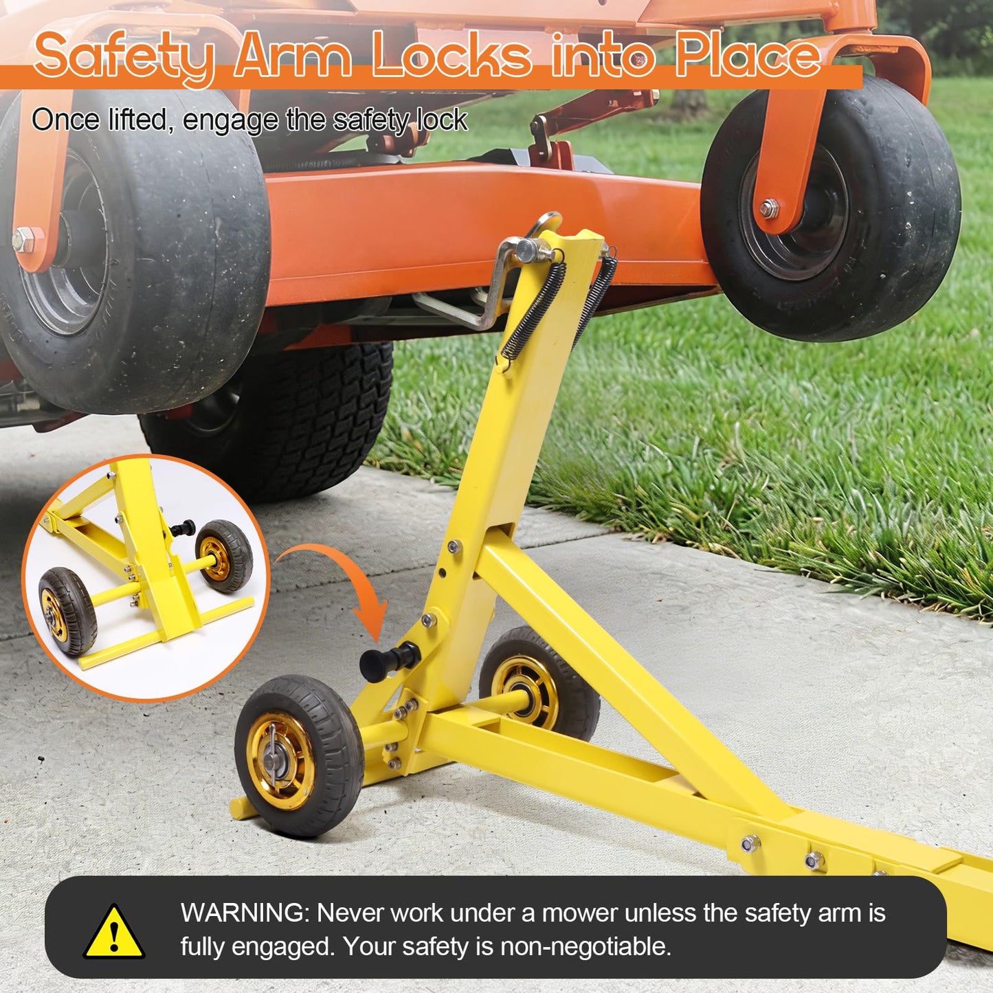 Kodilin Heavy-Duty Mower Lift Jack – 800 lbs Capacity, Thick Q235 Steel, Portable Lawn Mower Lift with Safety Arm for Zero Turn & Riding Mowers