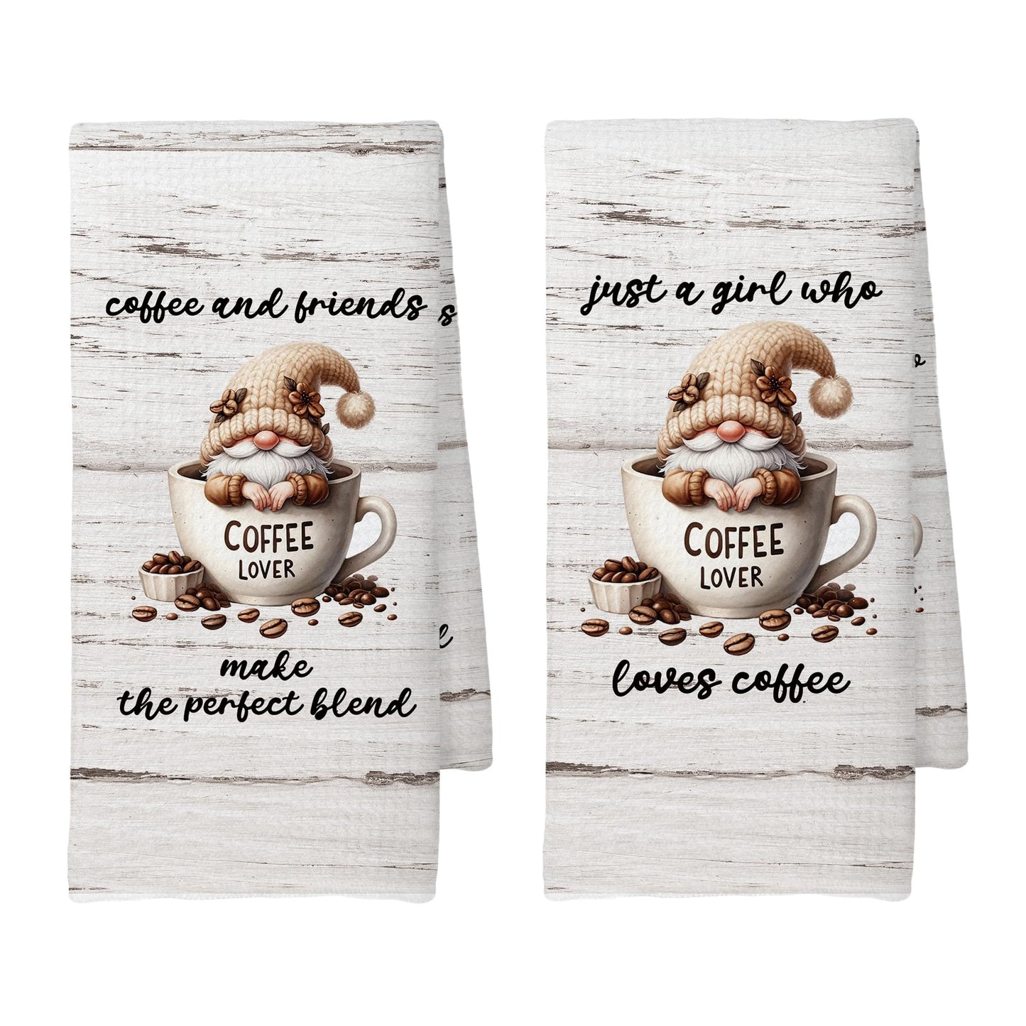 CUANFDDSF Coffee Gnomes Coffee Bar Decor Kitchen Towels Set of 2, Coffee Lover Gifts for Women Girls, Bar Accessories Decoration Tea Towels Kitchen Hand Towels 16x24 Inch