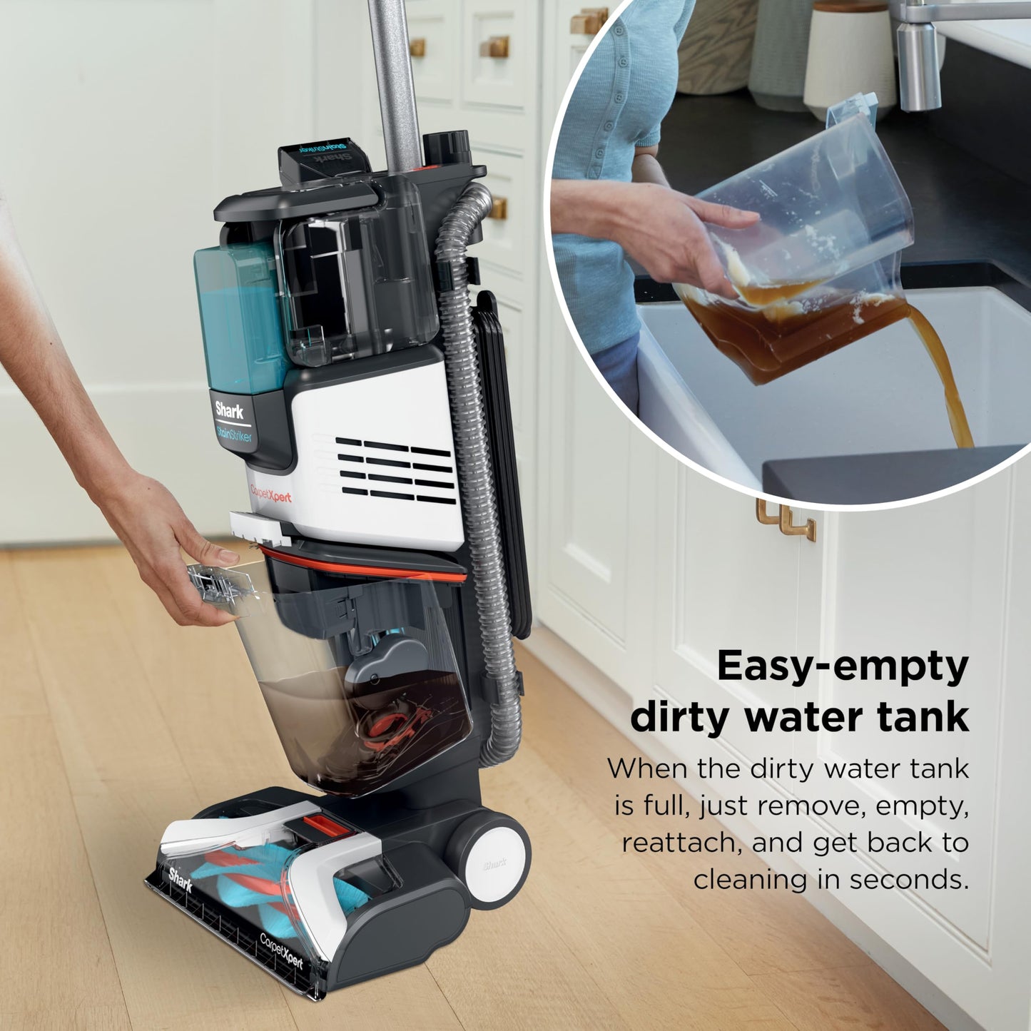 Shark CarpetXpert | Upright Carpet, Area Rug & Upholstery Cleaner | Carpet Shampooer with StainStriker Handheld Tough Stain Eliminator | Removes Tough Stains & Odors | 3 Cleaning Tools | White | EX201