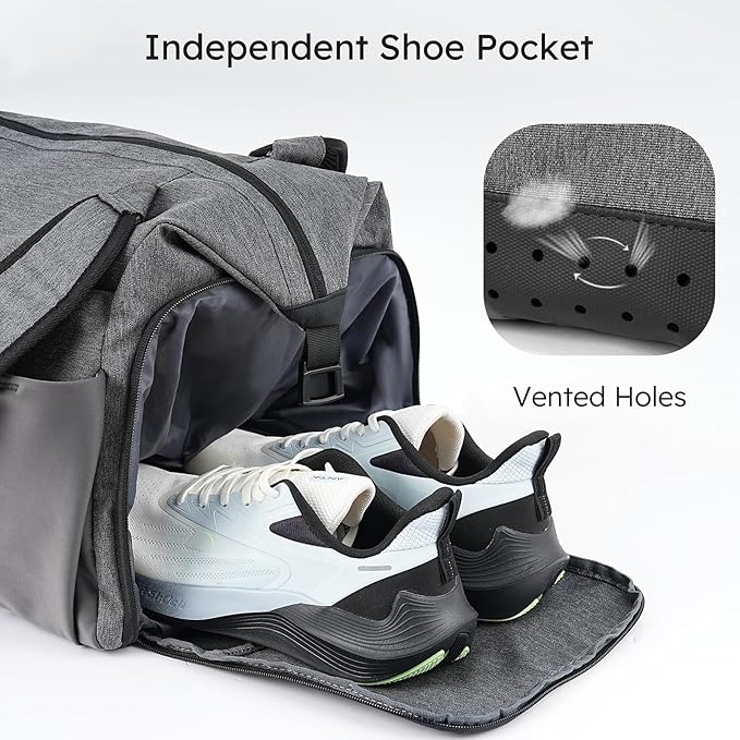 Gym Bag for Men with Shoes Compartment and Wet Pocket Convertible Duffle Bag and Gym Backpack Waterproof Sports Bags for Men with 2 Bottle Holders Multipurpose Weekender Overnight Bag - Grey