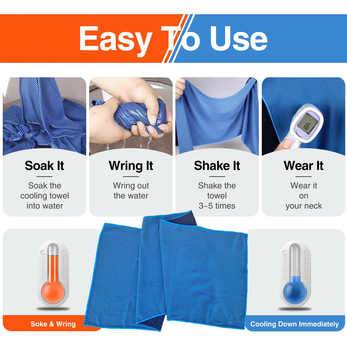 4Monster Cooling Towel for Neck and Face,Microfiber Cold Towel for Hot Weather,Quick Dry Ice Chilly Towel Cooling Rags for Neck Stay Cold for Gym,Yoga,Sport,Running,Camping(40 x 12 inches)