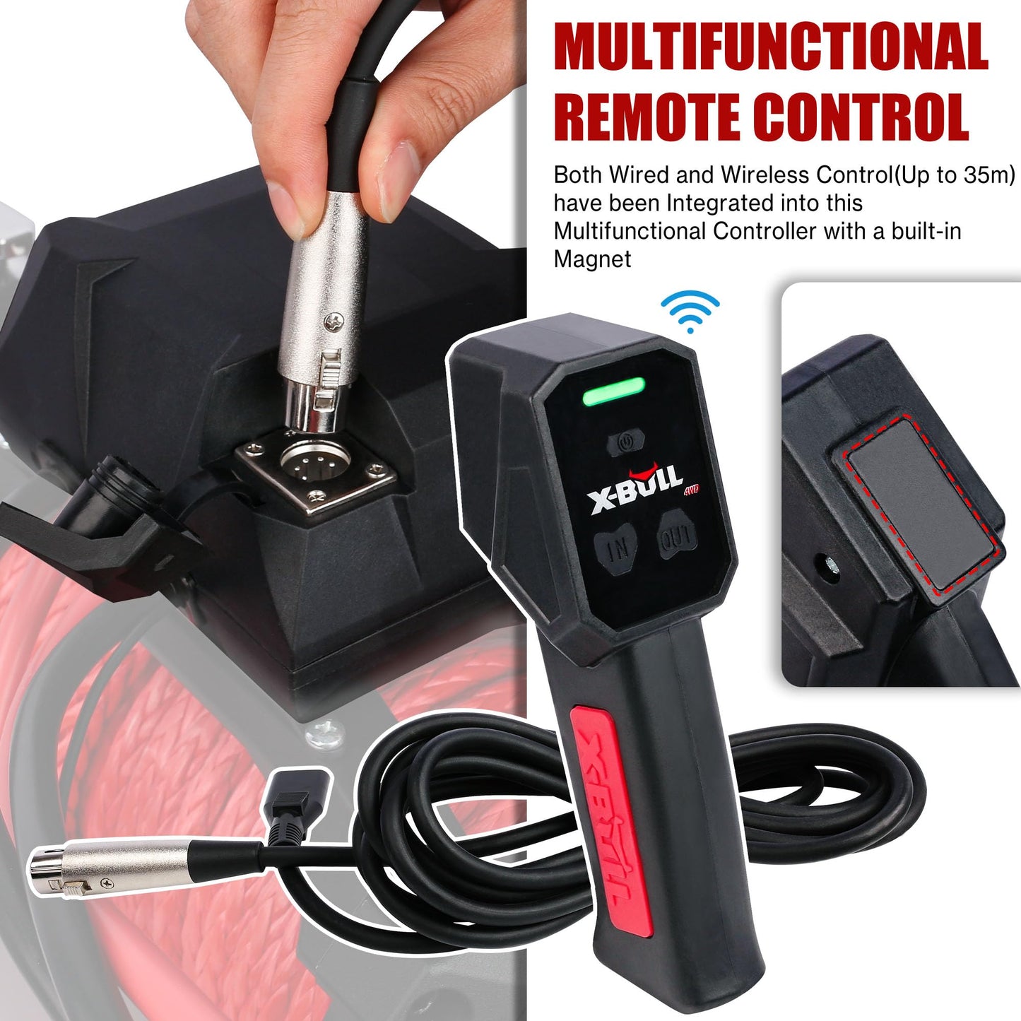 X-BULL Winch-10000 lb. Load Capacity Electric Winch Kit -12V Synthetic Rope Winch,Waterproof IP67 Electric Winch with Hawse Fairlead, with Wireless Handheld Remote and Corded Control Recovery