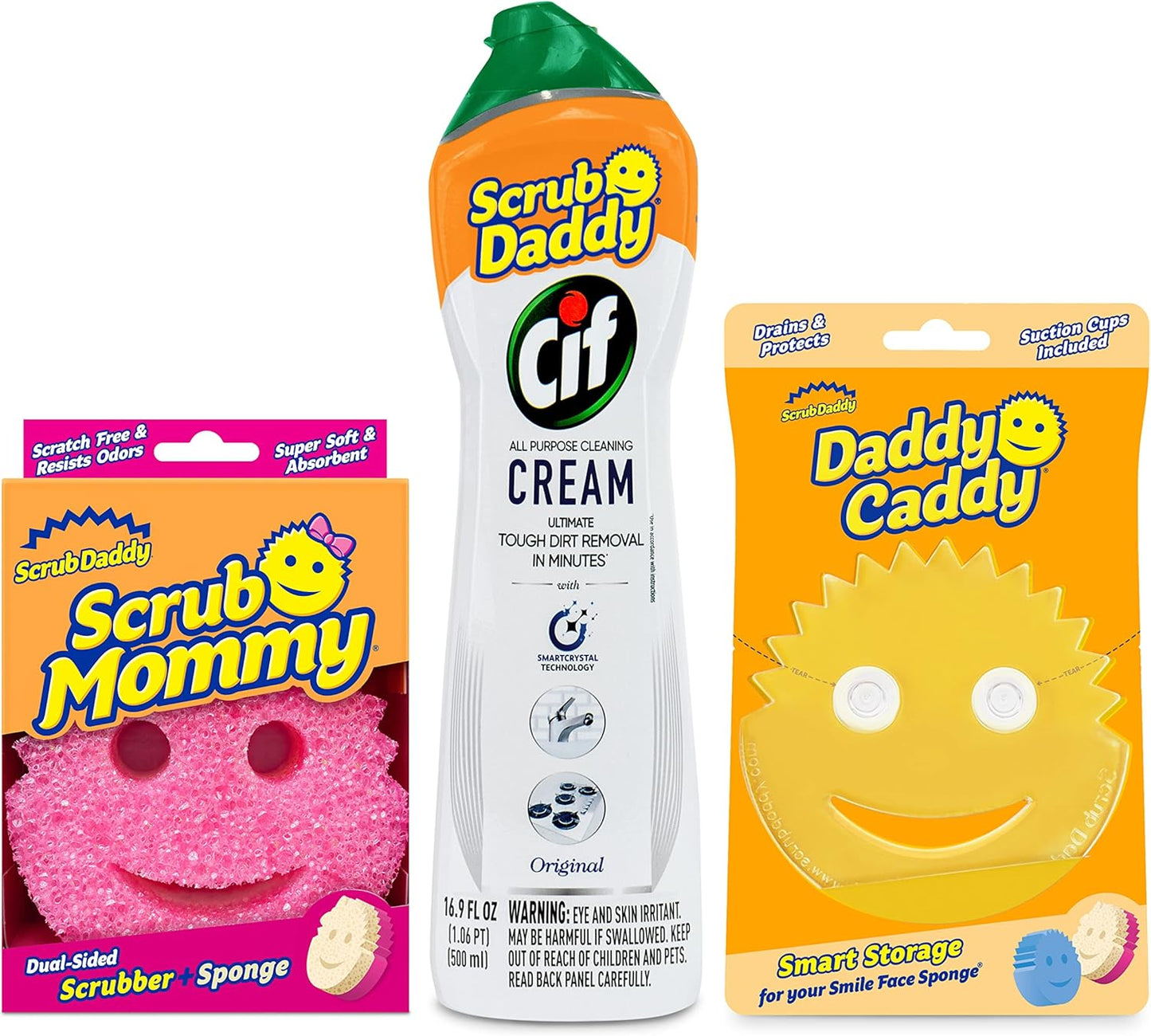 Scrub Daddy Scrub Mommy | Scratch-Free Dual-Sided Kitchen & Bathroom Scrubber + Cif All-Purpose Cleaner - Complete Cleaning Supplies Kit