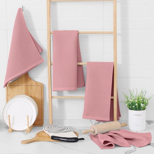 Homaxy Kitchen Dish Towels - Ultra Soft 100% Cotton Waffle Weave, Quick Drying, 13 x 28 Inches, 12-Pack in Dried Rose