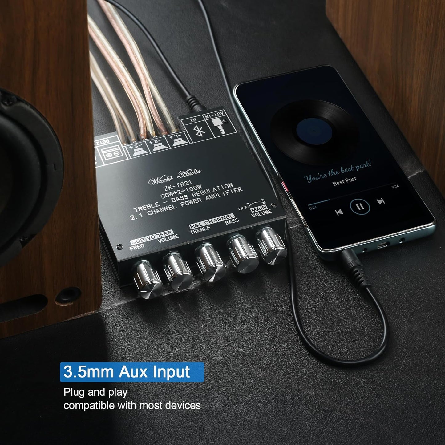 Wuzhi Audio ZK-TB21 50W+50W+100W 2.1CH 5.0 (ZK-TB21) Bluetooth Subwoofer Amplifier Board Bass/Treble Control, AUX/USB