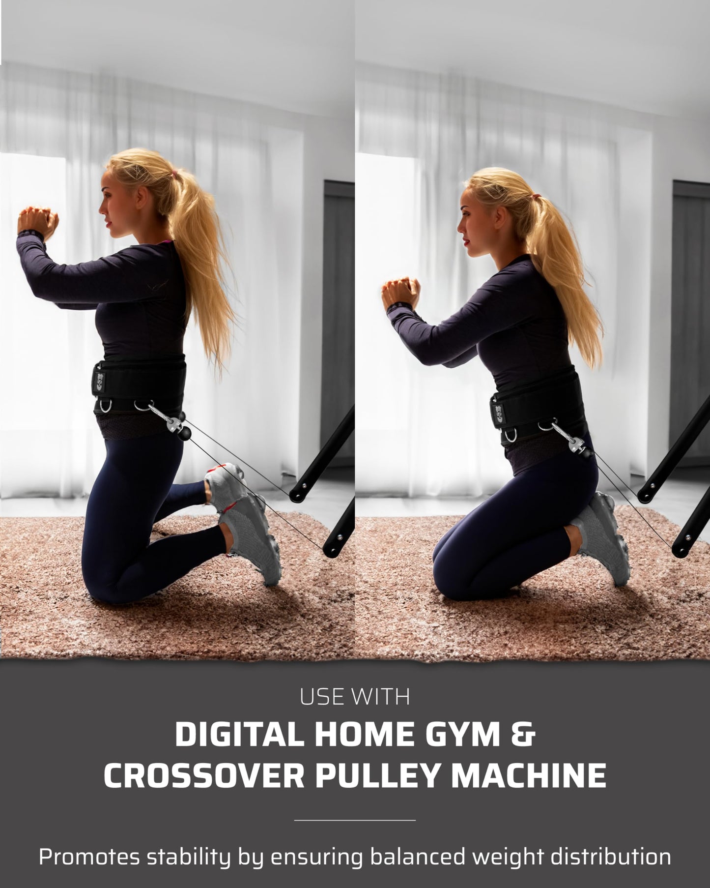 THEFITGUY Multi-Attachment Belt for Cable Machine and Smart Home Gym Squats and Hip Thrusts, 5 Attachment Points for Optimal Weight Distribution, 2 Straps (40” & 27”) and 3 Metal Snap Hooks Included