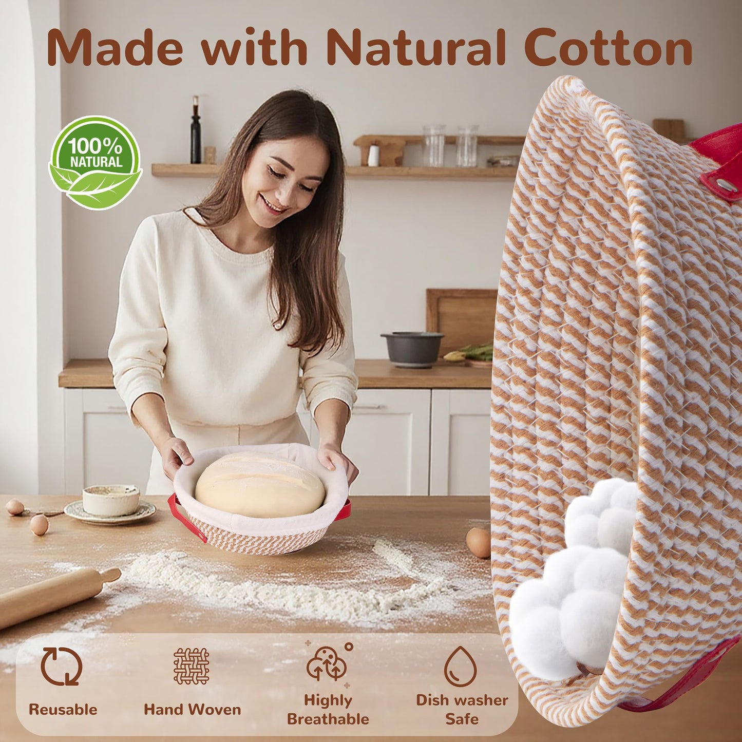 Sourdough Starter Kit, 9" Round and 10" Oval Banneton Bread Baking Supplies, Bread Making Tools Kit, Sourdough Proofing Basket, Sourdough Kit Gifts for Bakers Women Wife Mom