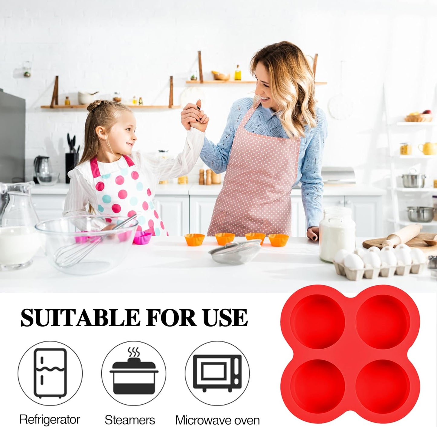 Skiennix Air Fryer Egg Bite Molds - 4-Cup Silicone Baking Pans for Muffins & Frittatas | 5.3 x 5.3 Inch (2 Pack)