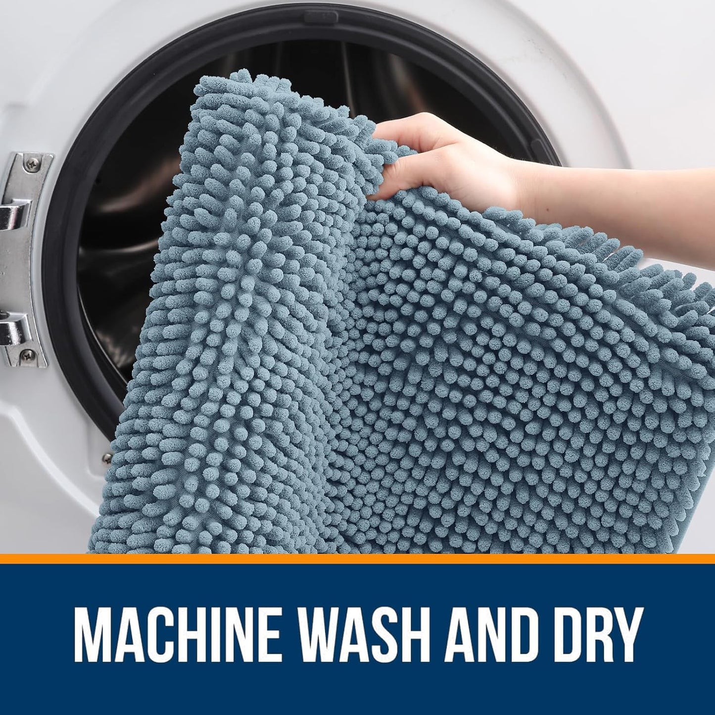 OLANLY Bathroom Runner Rugs - Soft Absorbent Chenille Bath Mats | Quick-Dry, Machine Washable, 70x24, Airy Blue