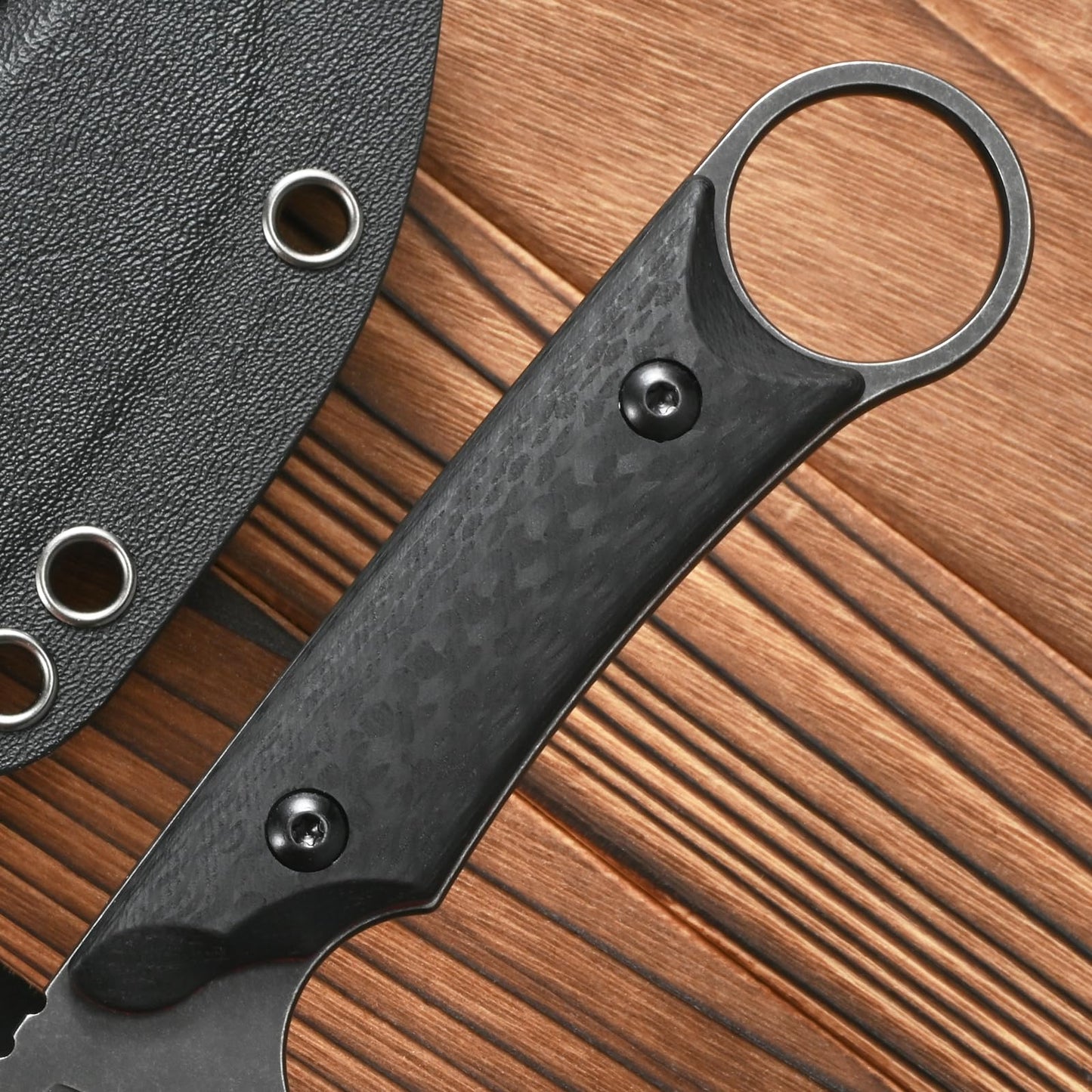 CCFFCC FF105 Fixed Blade Knife，DC53 Black Stonewashed Steel Blade Carbon Fiber Handle Full Tang Knife for Outdoor Camping Hunting Working(Black)
