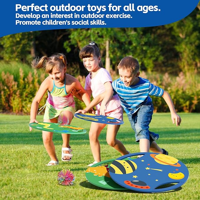 Fun Toss Across Game Toddlers Sensory Toys - Elastic & Soft Fabric Bouncy Paddle & Stringy Ball for Safe Play, Also Works as Flying Disc, Indoor Outdoor Birthday Party Beach Toys Park Backyard Games
